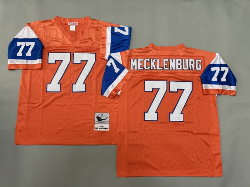 Men 2025 Denver Broncos #77 Mecklenburg orange Throwback Limited NFL Jersey style 001